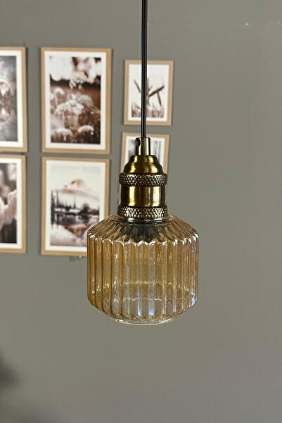 Bamyum Jerno Cam Bal Rengi Tekli Avize Lale Başlık Retro Sarkıt Lamba Salon Aydınlatma