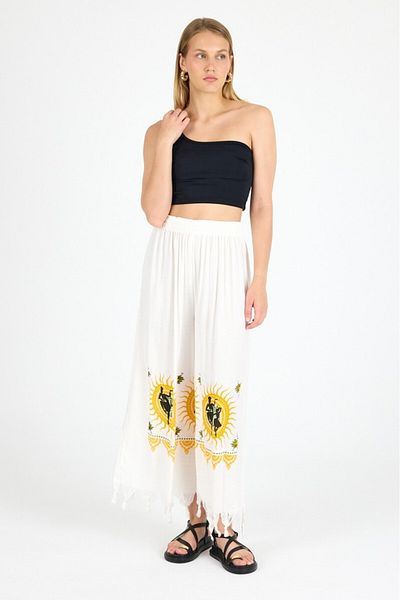 Mulberry Women's White Bamboo Trouser Skirt |   Beach & Pool & Daily Use