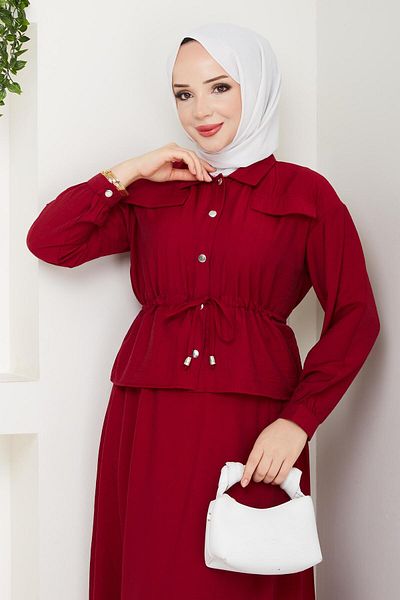 bm bessomoda fashion boutique Γυναικείο Σετ Πουκάμισο με Τούνελ Μέσης και Φούστα