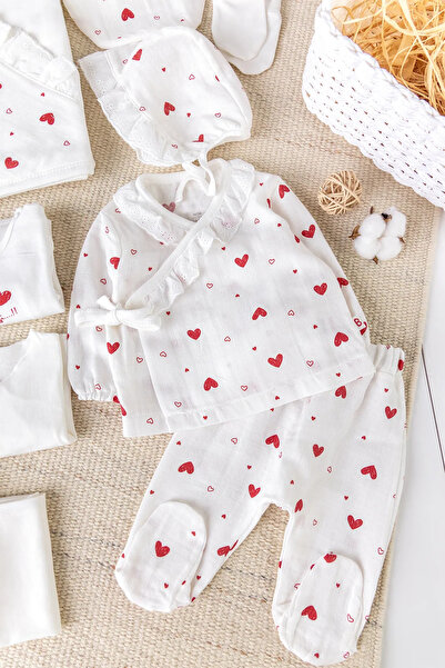 Babymod Heart Patterned Muslin 100% Cotton Set of 10 Baby Girl Hospital Release Baby Set