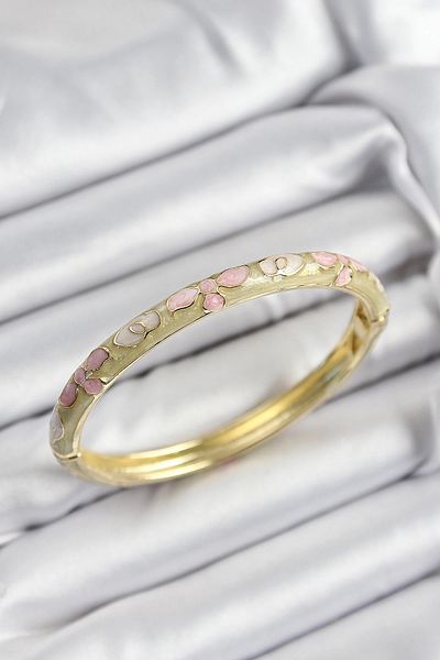 NETWORK ART Bfs Mineli Brass Pink Mustard and Cream Flower Motif Gold Color Women's Handcuffs