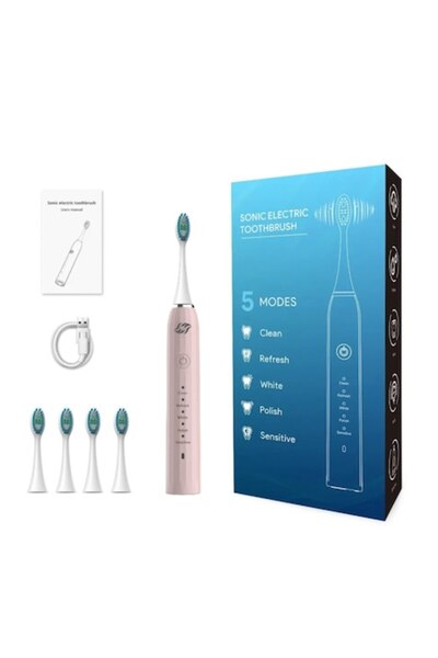 JFlow Periuță de dinți electrică JetFlow, 5 programe, funcție de memorie, temporizator inteligent, USB-C, IPX7, 4 capete, Pink Co