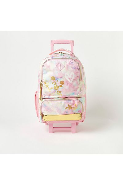 Juniors Printed Trolley Backpack with Retractable Handle - 18 inches