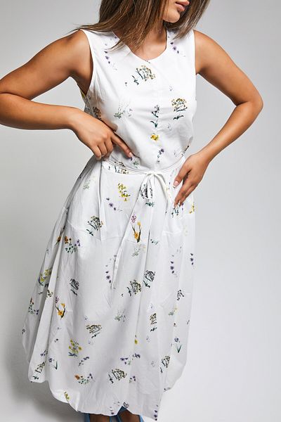 its basic Rochie de damă, florală, culoare albă, s5-2, lungime maxi, cu mâneci zero, cu bretele în interior