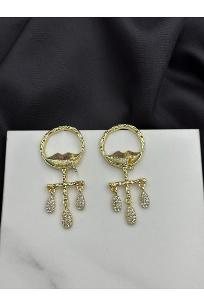 Duéra Gold Gold Lip Figured Brand Model Summer Design Dangle Women's Earrings