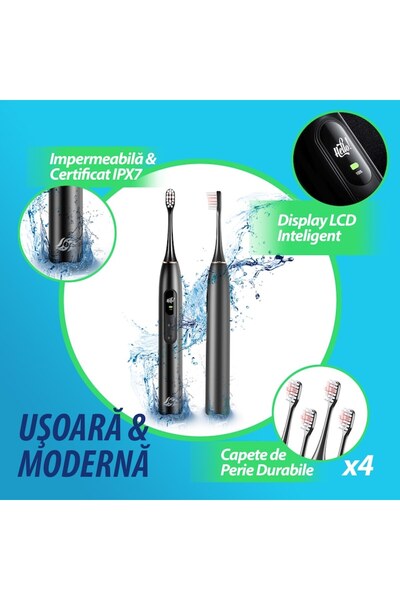JFlow Periuta de dinti Sonica, Jetflow, Portabila, Impermeabila, Curatare superioara, 5 moduri, Pana la 18