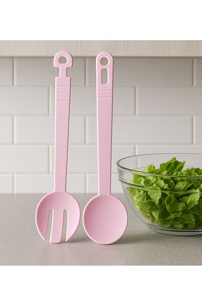 SİHİRLİ AYAKLAR Pastel Colored Pink Salad Scoop Spoon Set - 2-Piece Salad Serving Set Mixing Spoon 30 cm