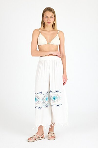 Mulberry Women's White Bamboo Trouser Skirt |   Beach & Pool & Daily Use