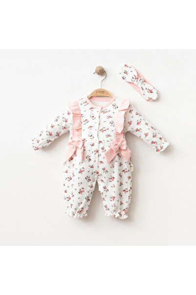 Aa Bebek Çiçekli Fırfırlı Baskılı %100 Pamuklu Saç Bantlı Kız Bebek Tulum