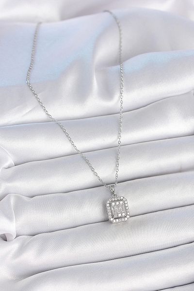 NETWORK ART Bfs 316L Steel Silver Color Chain Square Zircon Stone Women's Necklace