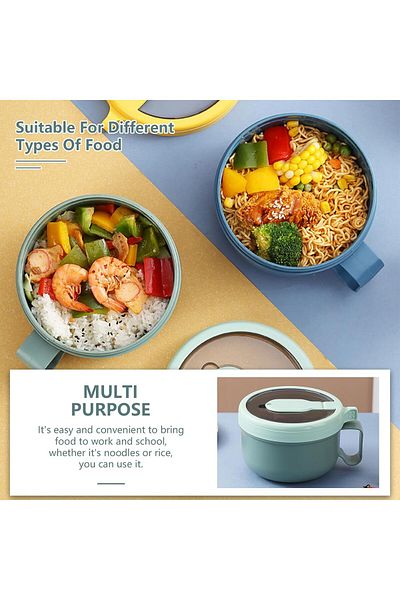 COOYA Large Soup Bowl with Spoon,Microwave Instant Ramen Noodle Bowl with Spoon and Handle,Ideal for Pasta