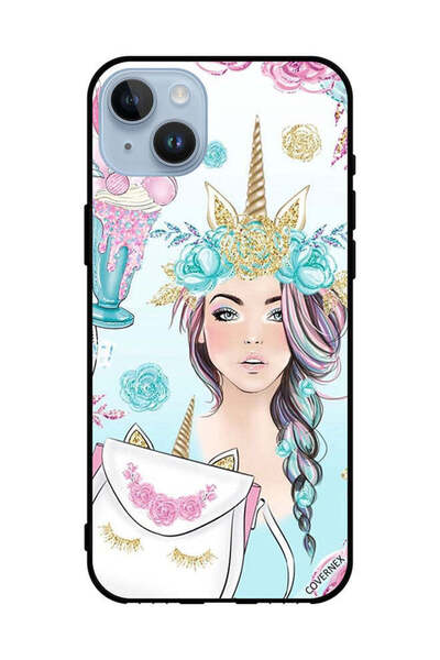 Covernex غطاء حماية لهاتف Apple iPhone 14 Plus رموش على الحقيبة وفتاة وحيد القرن