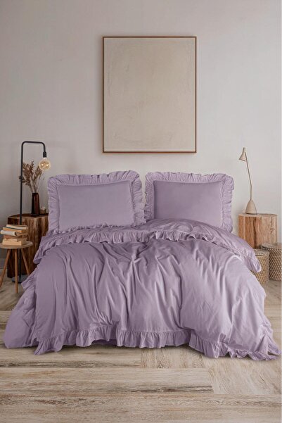 VİENNA طقم غطاء لحاف مزدوج مكشكش من القطن الطبيعي بنسبة 100% - نسيج ناعم ومسامي