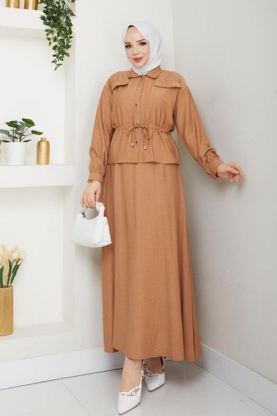 bm bessomoda fashion boutique Γυναικείο Σετ Πουκάμισο με Τούνελ Μέσης και Φούστα