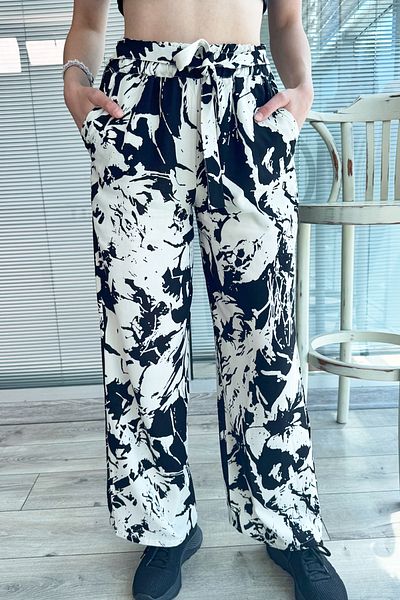 DPARİS Patterned Elastic Waist Comfortable Fit Wide Leg Trousers