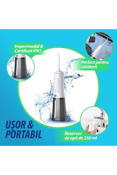 JFlow Irigator oral profesional JFlow, portabil, 6 programe de lucru, tehnologie inteligentă de curățare, 1800 impulsuri