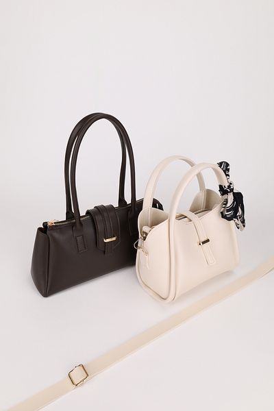NOTHING Women's Coffee Cream Gold Accessory Detailed Scarf Gift 2-Piece Hand Shoulder and Crossbody Bag Set Rayaroma