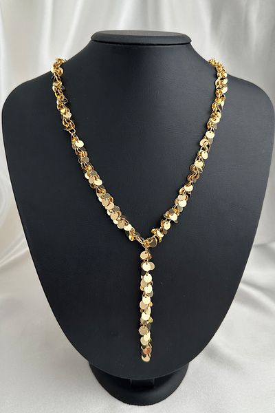 Modex Gold Color Sequin Detailed Sparkling Adjustable Y Necklace (60cm)