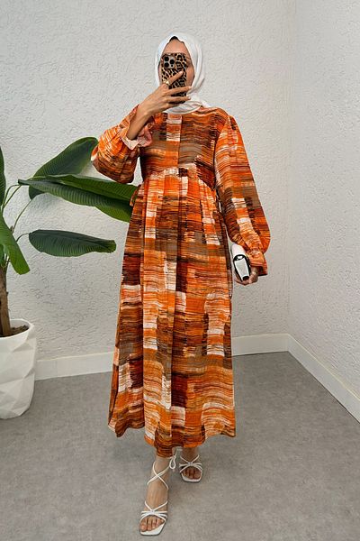 DPARİS Long Dress with Side Lace Detail and Elastic Sleeves