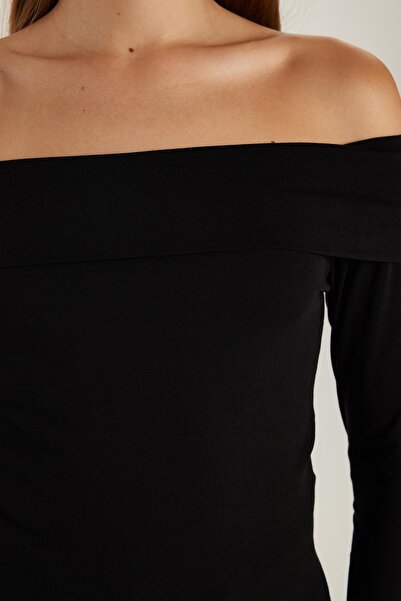 Tudors Women's Slim Fit Slim Fit Long Sleeve Boat Neck Black Blouse