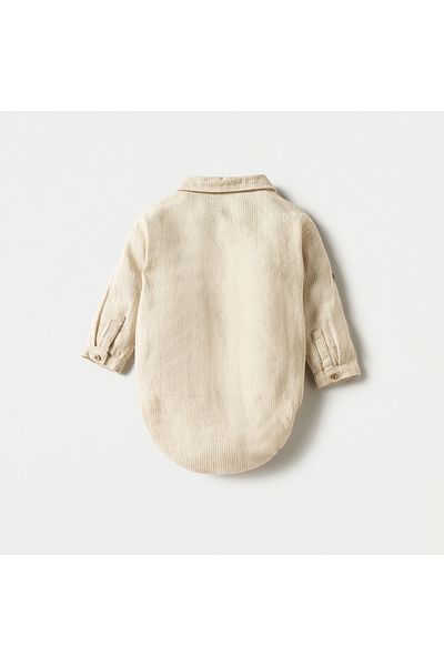 giggles Striped Bodysuit with Collar and Long Sleeves