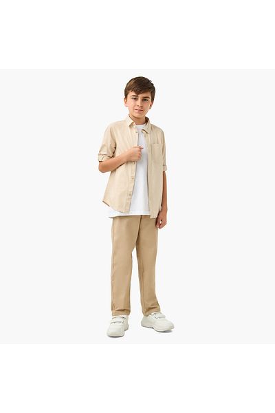 Juniors Solid Shirt with Long Sleeves and Chest Pocket