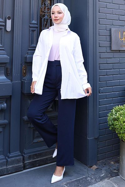 hafsamina Pins Velcro Palazzo Trousers Navy Blue Hm2783