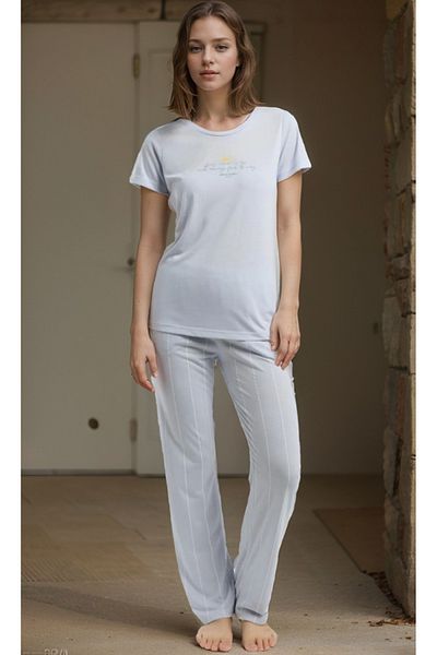 Pierre Cardin Îmbrăcăminte pentru femei Set pijamale din viscoză cu mâneci scurte, albastru deschis, imprimat LL.PC89.K78.D01