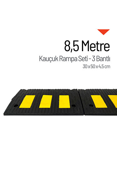 Kauçuk Rampa Set, Otopark Rampası, Kaldırım Rampası 30 x 50 x 4,5 cm - 3 Bantlı - 8,5 Metre