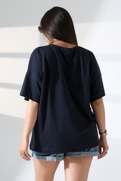 Curly Dark Blue Stone Boatneck T-Shirt