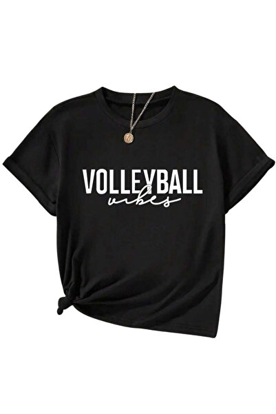 GLOWES Unisex Çocuk Siyah Ön Voleybol Baskılı Tişört