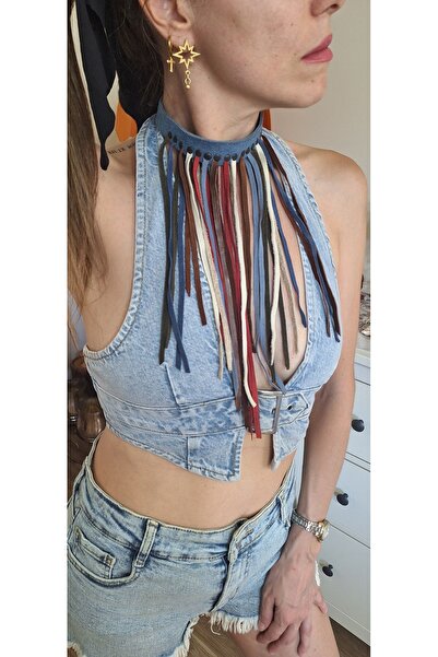 suuderi Deri püsküllü chocker