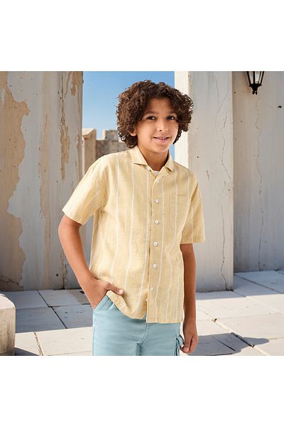 Juniors Striped Shirt with Short Sleeve and Button Closure