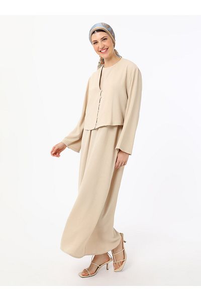 Refka Button Detailed Double Suit - Stone Color - Refka