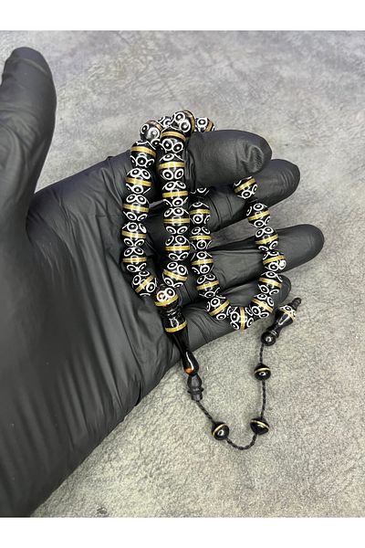 Mos Tespih High-End Embroidered Natural Kuka Rosary with System