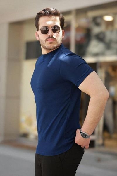 Modayakamoz Tricou cu mânecă scurtă texturat cu linie subțire pentru bărbați