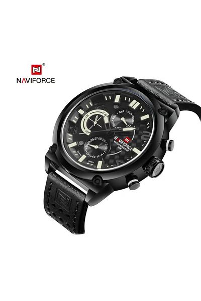 Naviforce Stylish Multi-Function Analog Wrist Watch for Men with Leather Strap Water Resistant Durable