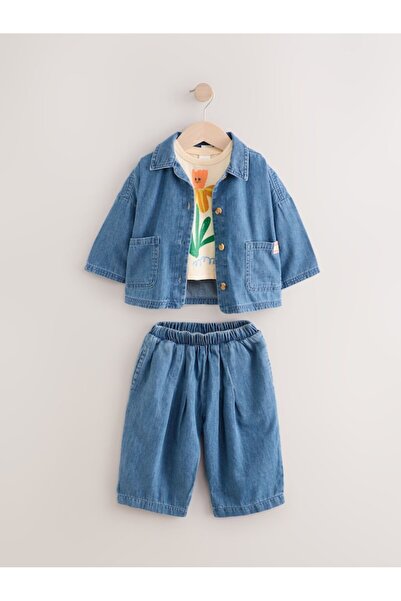 Next Baby Cotton Denim Jacket Pants Thsirt 3-Piece Set Bottom Top Suit