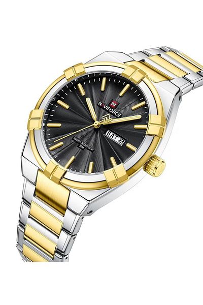 Naviforce Men's Elegant Analog Watch – 43mm Dial, Stainless Steel Strap, Day & Date Display, Water Resistant