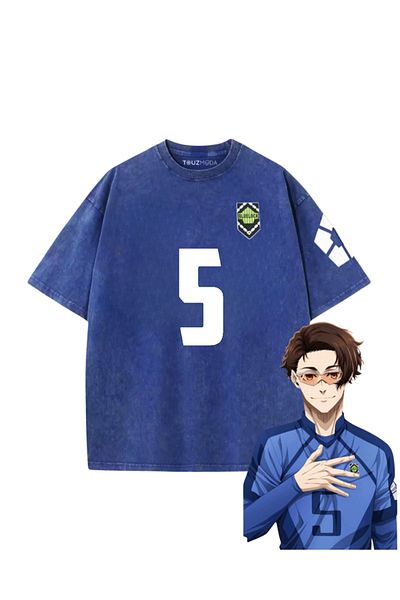 Touz Μπλε κλειδί Μπλε Anime Unisex Oversize Vintage T-shirt