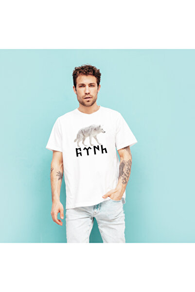 THE SHARK تي شيرت Göktürkçe التركي والذئب الأبيض بتصميم خاص مطبوع 100% قطن بر...