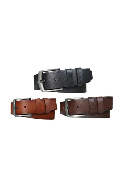 ÖZTÜRK DERİ Men's Jeans Belt 3 Pieces 4.5 cm Casual Men's Real Leather Belts ...