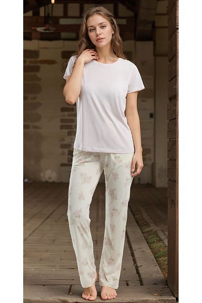 Pierre Cardin Women's Clothing Short Sleeve Powder Flower Pattern & Printed Viscose Pajamas Set Ll.Pc90.K05.D01