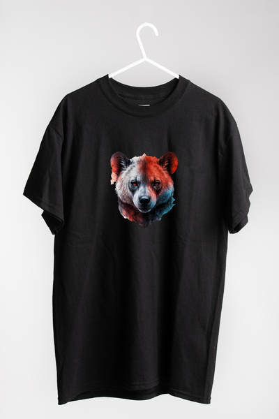 THE SHARK Teddy Bear Special Design Printed 100% Cotton Crew Neck Black-White...