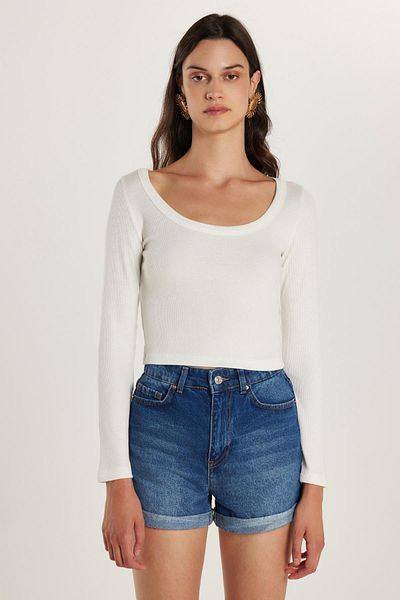 Tudors Bluză ecru cu mânecă scurtă, slim fit, pentru femei