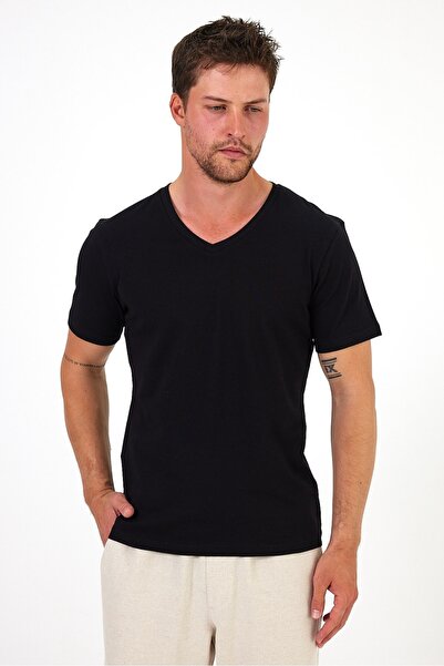 Soho Mood Ανδρικό μπλουζάκι με λαιμόκοψη V 100% βαμβακερό πακέτο 3 βασικών μπλουζών (3 μαύρα)