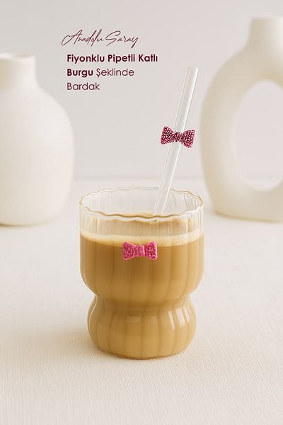 Anadolu Saray Heat Resistant Borosilicate Bowknot Straw Layered Twist Shaped Cup |   Coffee and Presentation Cup