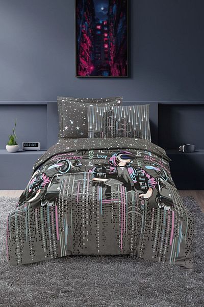 Altınbaşak 100% Cotton Ranforce Single Duvet Cover Set Noctis Shadows
