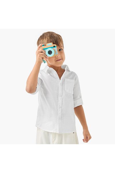 Juniors Solid Shirt with Button Closure and Long Sleeves