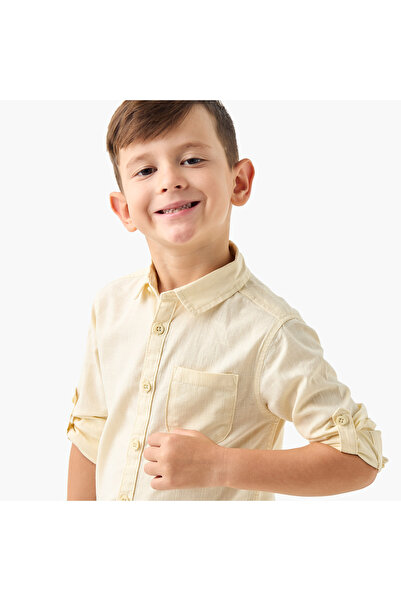 Juniors Solid Shirt with Collar and Long Sleeves